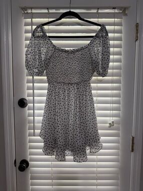 Altar'd State White Floral Puff-Sleeve Mini Dress